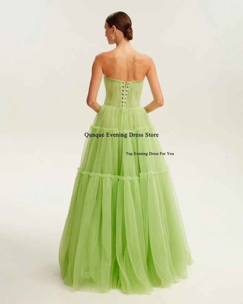 Qunque A-line Tulle Prom Dresses Customized Pleat Evening Dresses Sleeveless Skirt Ruched Floor Length Formal Event Dresses 2024