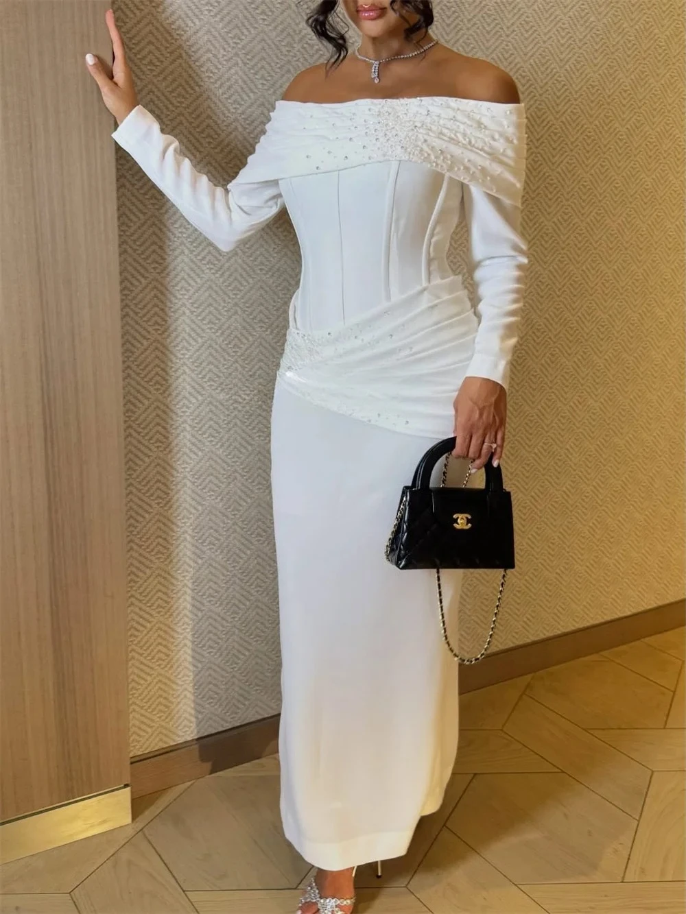 High Quality Customized Elegant Jersey Beading Draped Straight Off-the-shoulder Evening Dresses Bespoke Occasion Dresses Sexy
