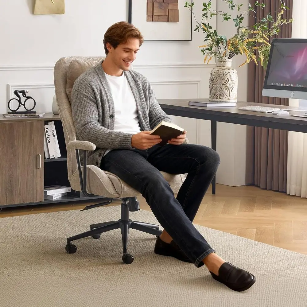 

Executive Ergonomic abric Oice Chair with 100-130° Recline, High-Back Desk Chair with Adjustable Base & Padded Back