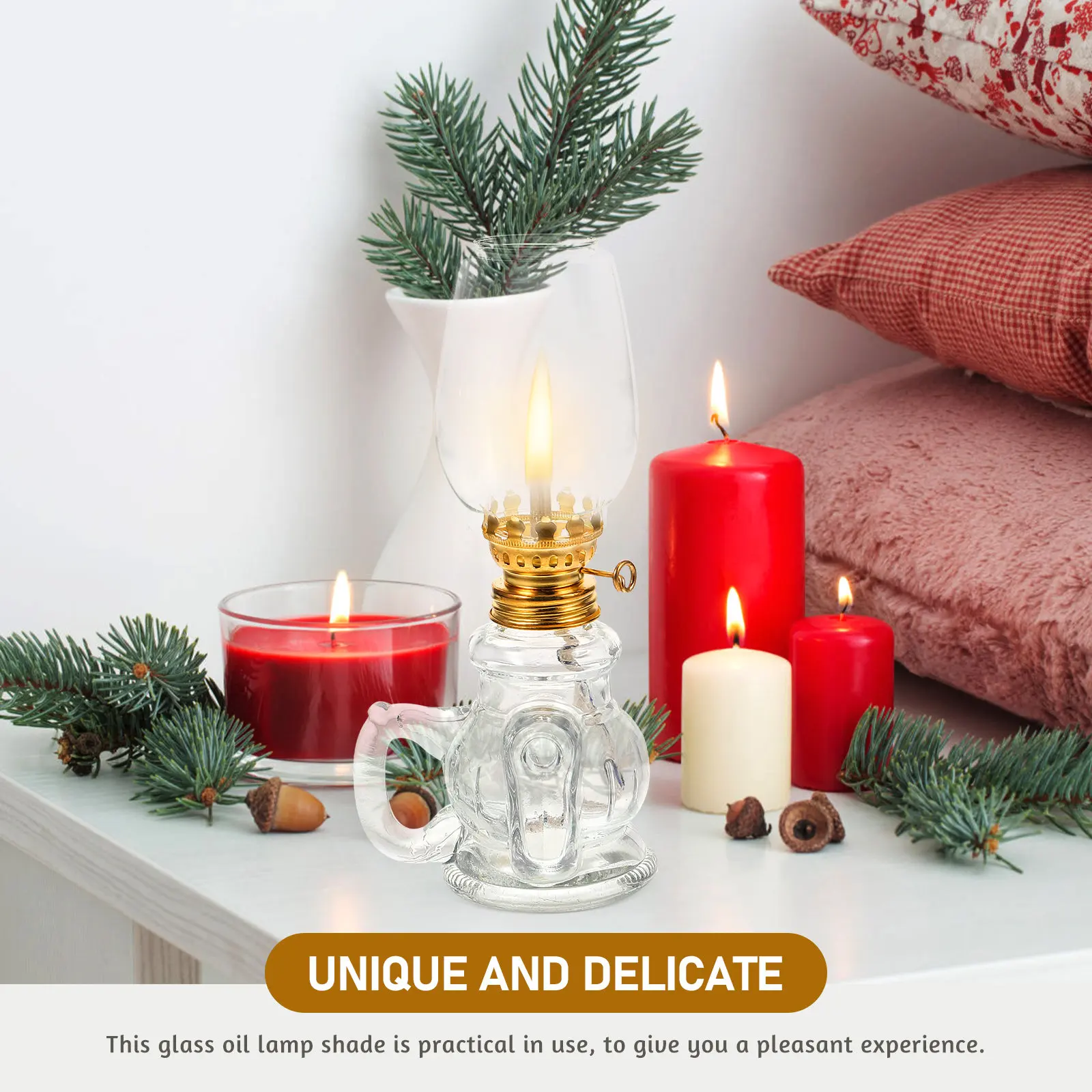 

Glass Oil Lamp Shade Thickened Windproof High Temperature Resistant Transparent Lamp Cover Replacement for Vintage Home