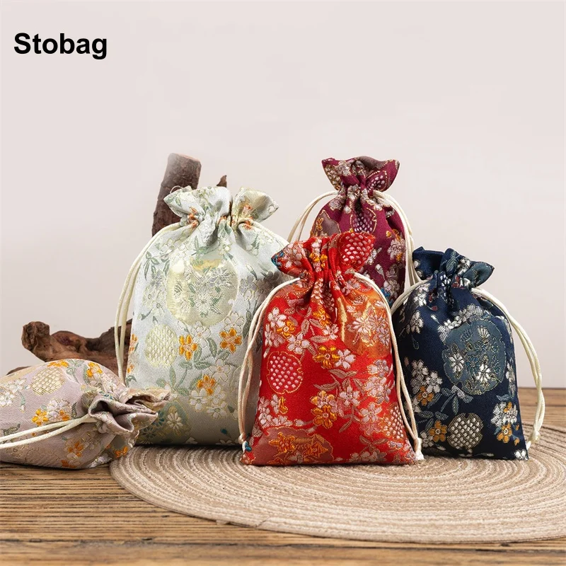 

StoBag 50pcs Wholesale Chinese Silk Drawstring Bag Small Cotton Gift Jewelry Package Storage Bundle Pocket Reusable Pouches