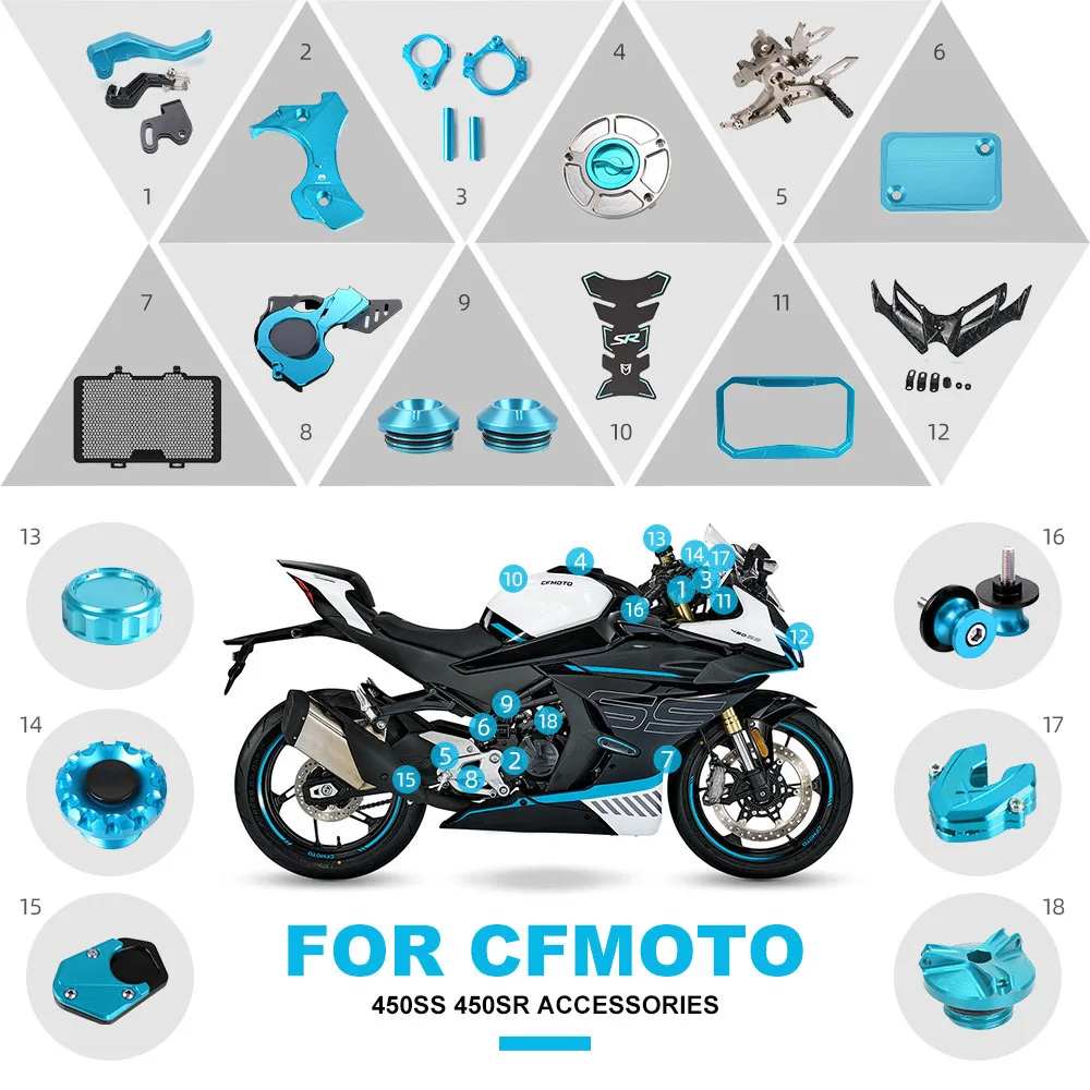 CFMOTO-Rearsets Footpegs for Windshield Screen Visor, Placa de Conexão Superior, Parafuso Decorativo, Footpegs, 450SS, 450SR