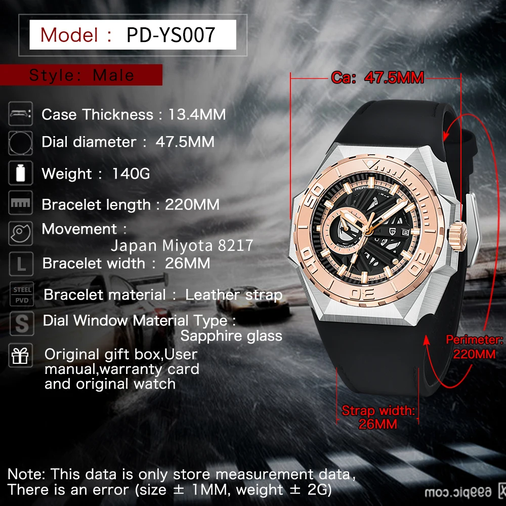 PAGANI DESIGN 47MM Men Automatic Watches Stainless Steel NH39 Movement Sapphire 100M Waterproof Wristwatch Watch for Men