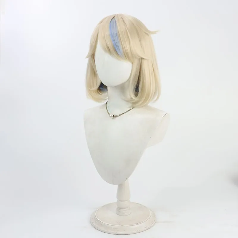 Bubuwig สังเคราะห์ผม Machita Chima คอสเพลย์วิกผม Virtual YouTuber Machita Chima 30 ซม.สีบลอนด์ผสมสีฟ้า Bobo วิกผมทนความร้อน