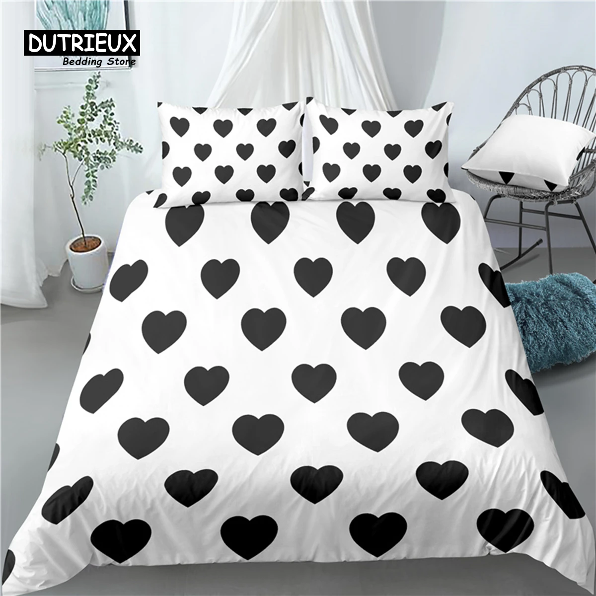 

Home Living Luxury 3D Black Hearts Print 2/3Pcs Comfortable Duvet Cover PillowCase Bedding Set Queen and King EU/US/AU Size