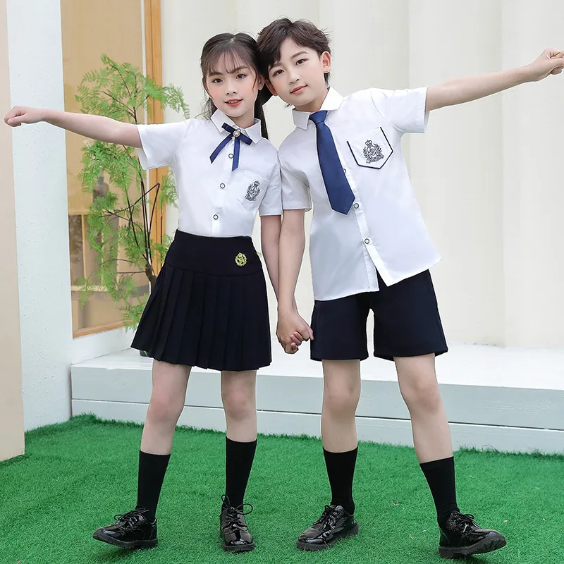 New Children Dress Summer Kindergarten Uniform Kids Primary Secondary School Graduation Class Uniform College Short Sleeve Shirt