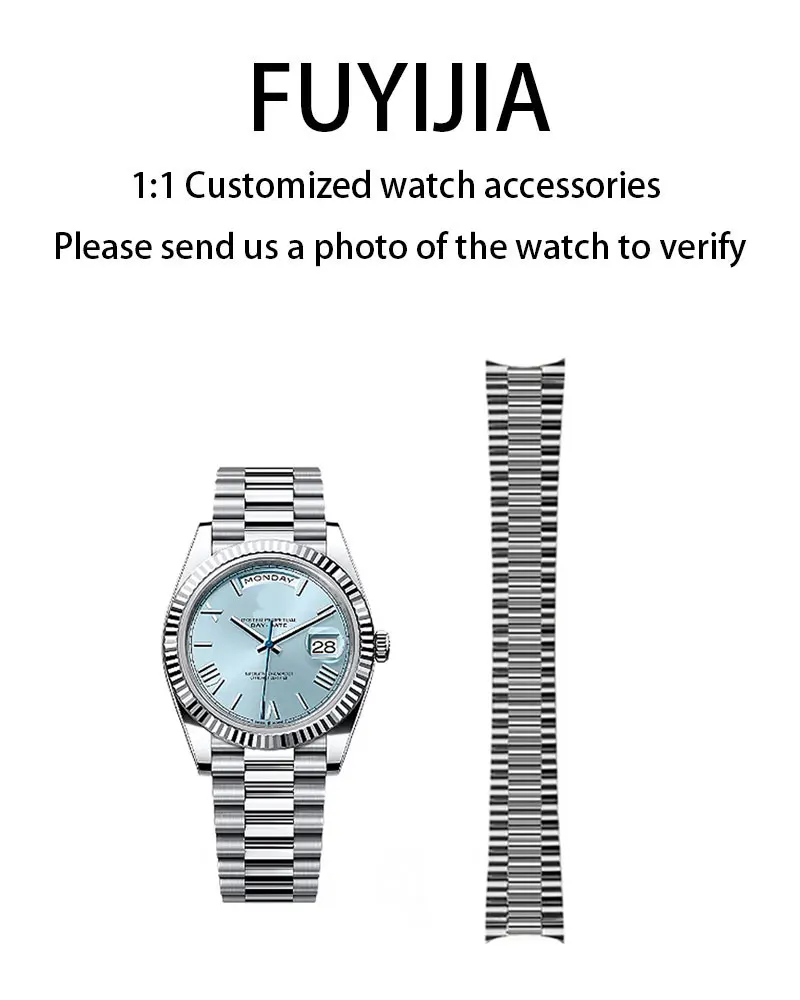 

FUYIJIA Male Custom DAY-DATE m228 Original Watchbands 21MM Curved Interface 904L Stainless Steel Bracelet Folding Buckle Strap