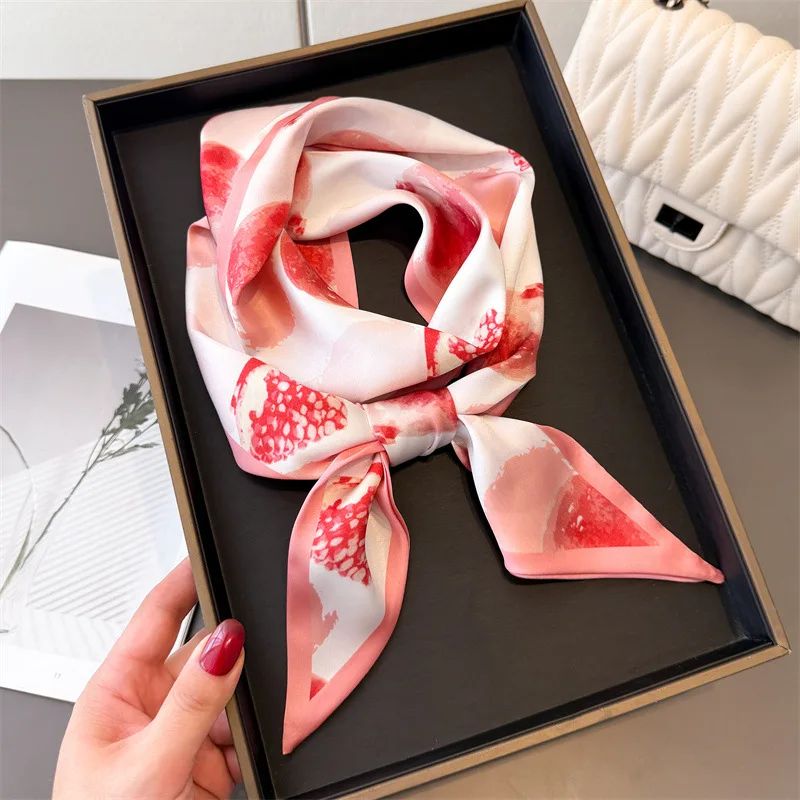 Spring and summer new fruit-pattern double-layer scarf decorative shawl commuting diagonal headband neckerchief versatile slim