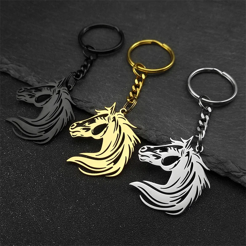 Hollow Horse Head Animal Key Chain for Women Men Gold/Silver Color Stainless Steel Horsehead Pendant Keyring Jewelry porte clés