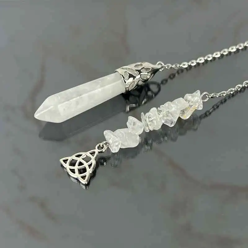 Real Crystal Pendulum for Dowsing Divination Natural Stone Pendant White Quartz Celtic Charms Witch Spiritual Pendulos X248