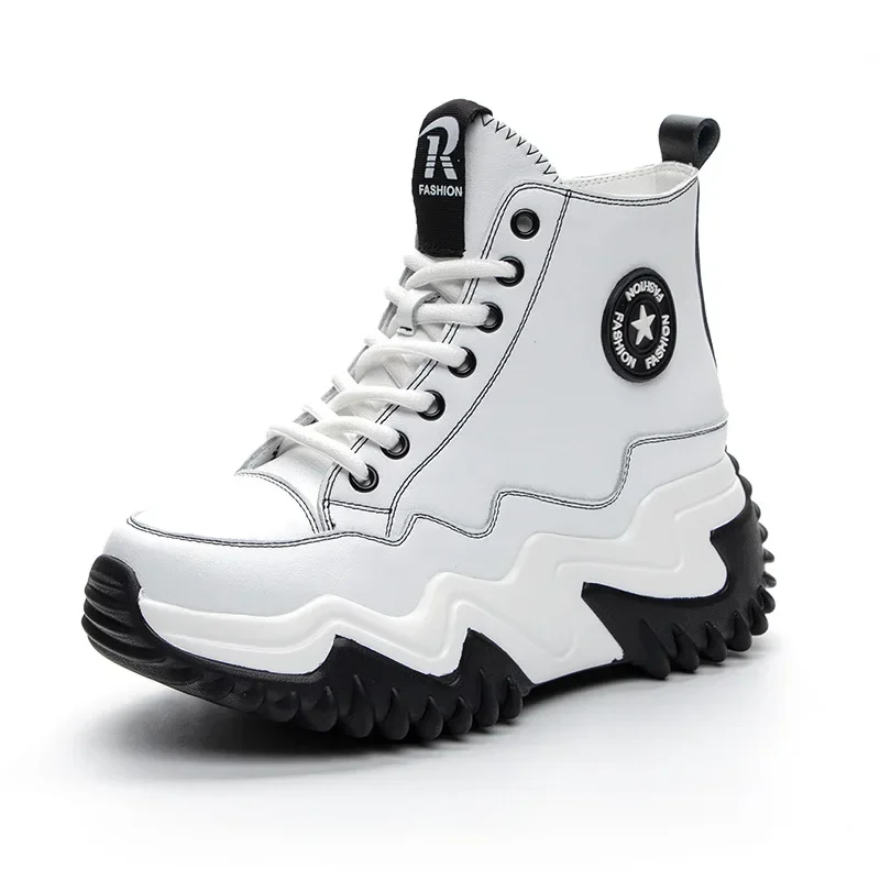 Buty damskie damskie buty sportowe 8CM wzrost skórzany białe buty jesienna platforma casualowe buty sportowe damskie buty do biegania damskie buty