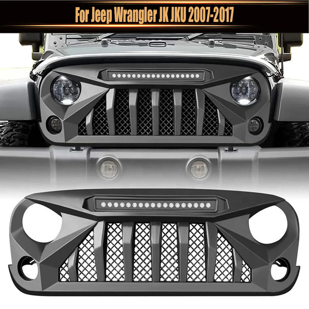 

w/LED4x4 Off Road Front Grille Accessories Car Racing Grills Bumper Mesh Modified Grill Fit For Jeep Wrangler JK JKU 2007-2017