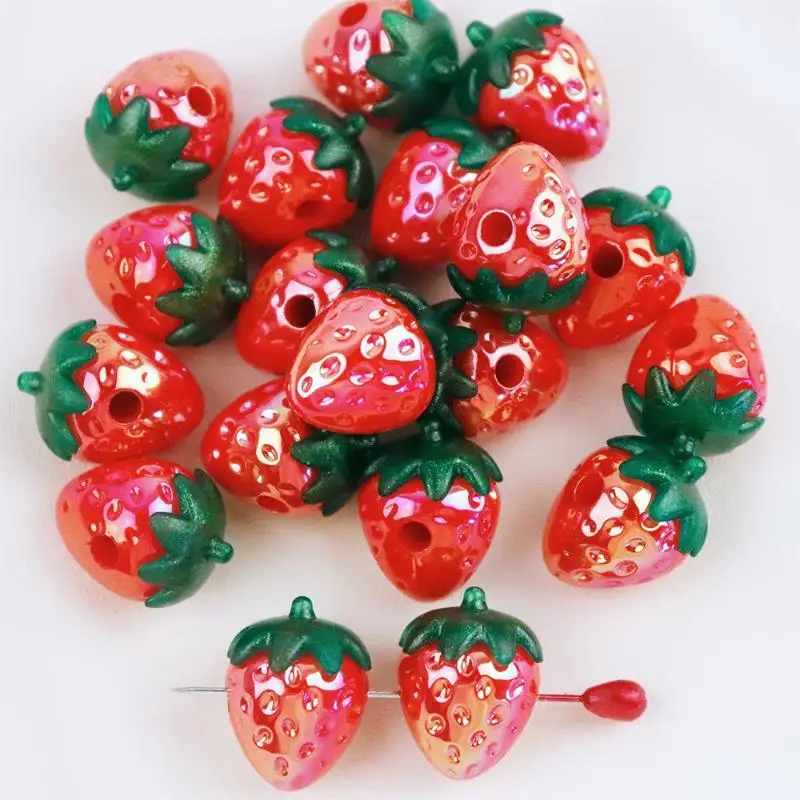 5/10Pc Red Strawberry Acrylic Bead, Transverse Hole Bead, Big Hole Space Bead For Jewelry Making Charm DIY Pendant-Bead Supplies