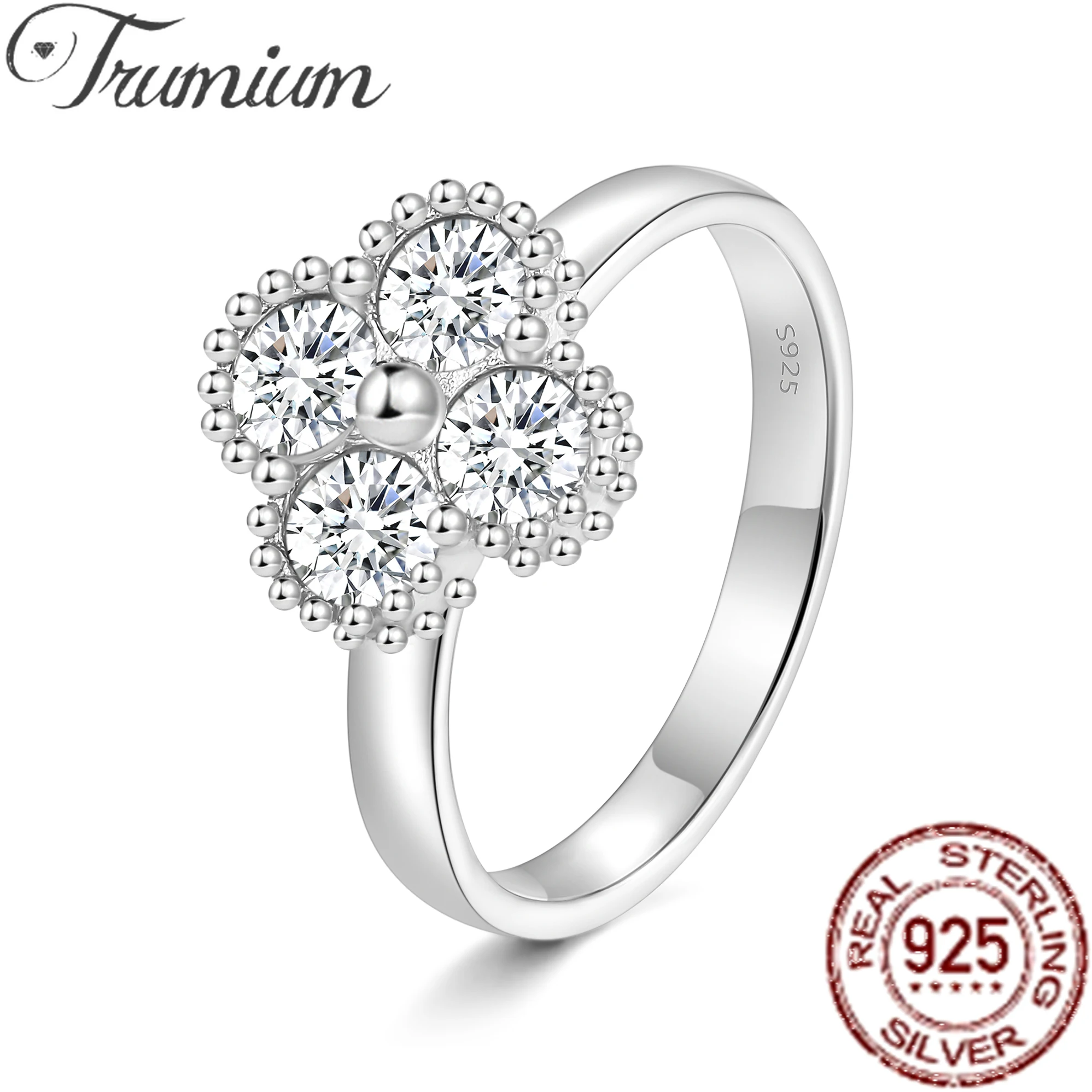 

Trumium 1.2CT Sterling Silver 925 Moissanite Ring Clover Lucky Jewelry Engagement Rings for Women Girls Luxury Gift