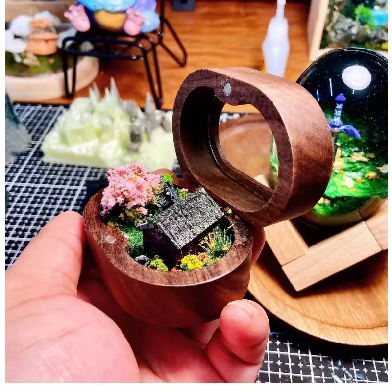 วอลนัทสีดํา Peach Blossom Cottage ภูมิทัศน์ขนาดเล็กรุ่นคุณภาพสูงการออกแบบสร้างสรรค์เครื่องประดับของเล่น