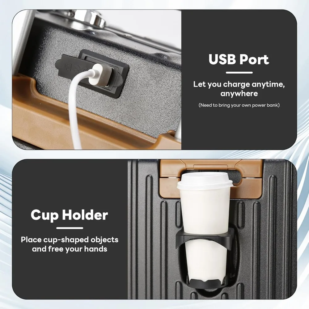 TSA Approved 18 Inch Lightweight Hardside Carry-On Suitcase with Cup Holder and TSA Lock for Travel