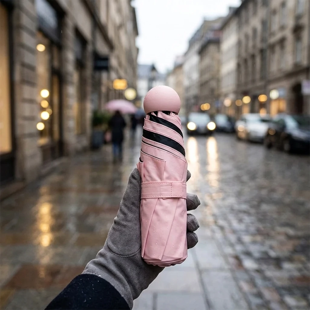 Mini Folding Umbrella 18CM 6 Ribs Compact Pocket Umbrella with Storage Box UV Protection for Travel Sunny and Rainy Days
