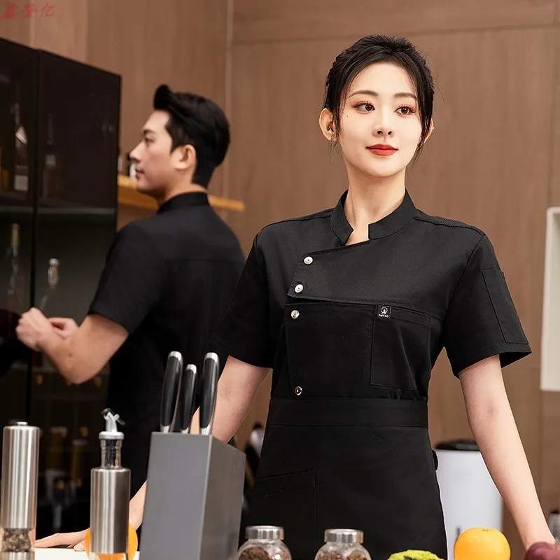 Verão fino respirável malha manga curta jaqueta de chef para catering hotel restaurante cantina pastelaria padeiro workwear roupas cozinha
