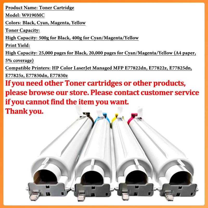 W9190MC W9040MC Toner Cartridge W9043MC Compatible For HP Color LaserJet MFP E77822dn E77822z E77825dn E77825z E77830dn Printer