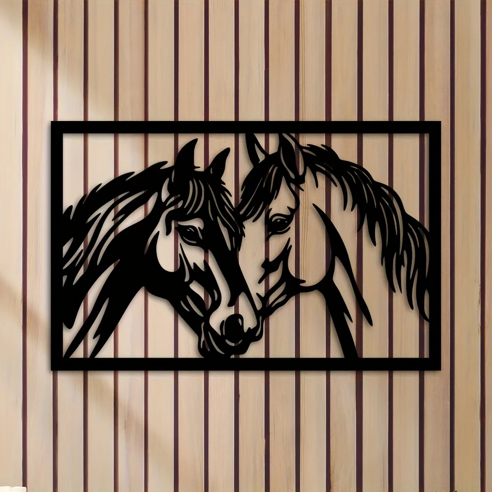 CIFBUY Metal Wall Art Double Horse Head Sculpture Equestrian Decor Home Stable Living Room Hanging Accent