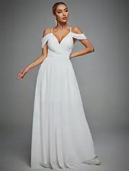 Mgiacy Halter front activity Cross Drop sleeves chiffon full swing Wedding Dress Evening gown Ball dress Party dress