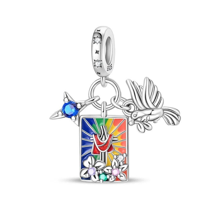 925 Sterling Silver Pray For Peace Charms Pendant Fit Original Bracelet DIY Women Party Jewelry Gift