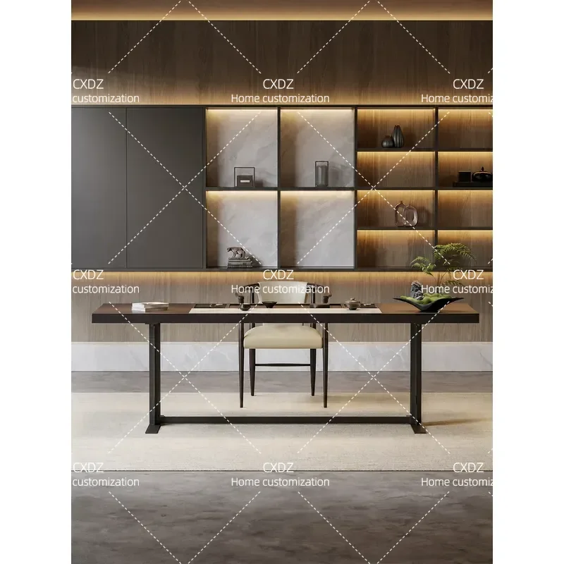 Modern Light Luxury Solid Wood Tea Table Integrated Embedded Design Simple Office Tea Desk Advanced Custom Furniture