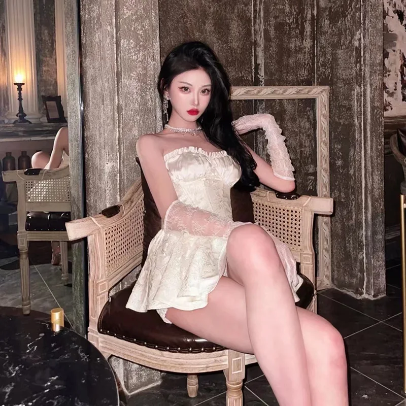 Franse stijl retro elegante tube-top jurk 2024 nieuwe herfst en winter zachte sexy nachtclub gekonkel dinerpak