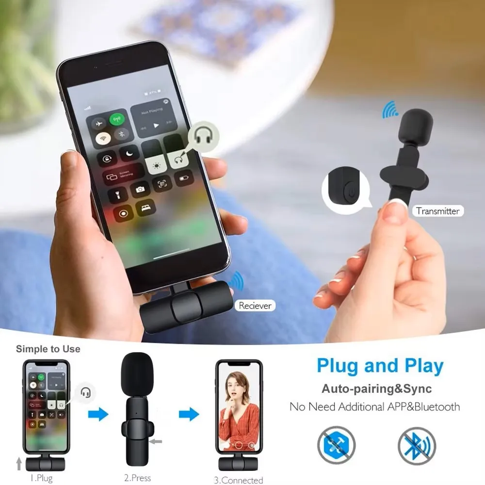 ميكروفون Xiaomi اللاسلكي Lavalier صغير محمول لتسجيل الصوت والفيديو لألعاب البث المباشر لهاتف iPhone Android