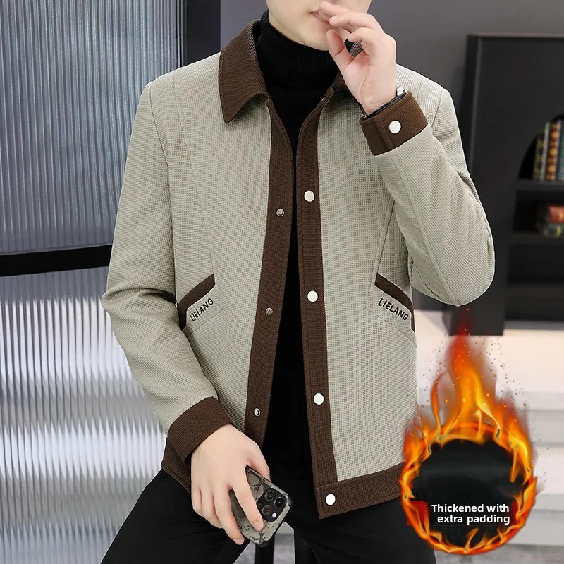 

Men's Cotton Thiened Casual Jaet Stand Collar Sli Slim Fit Autumn Winter Faion Outerwear Warm Polyester Fabric