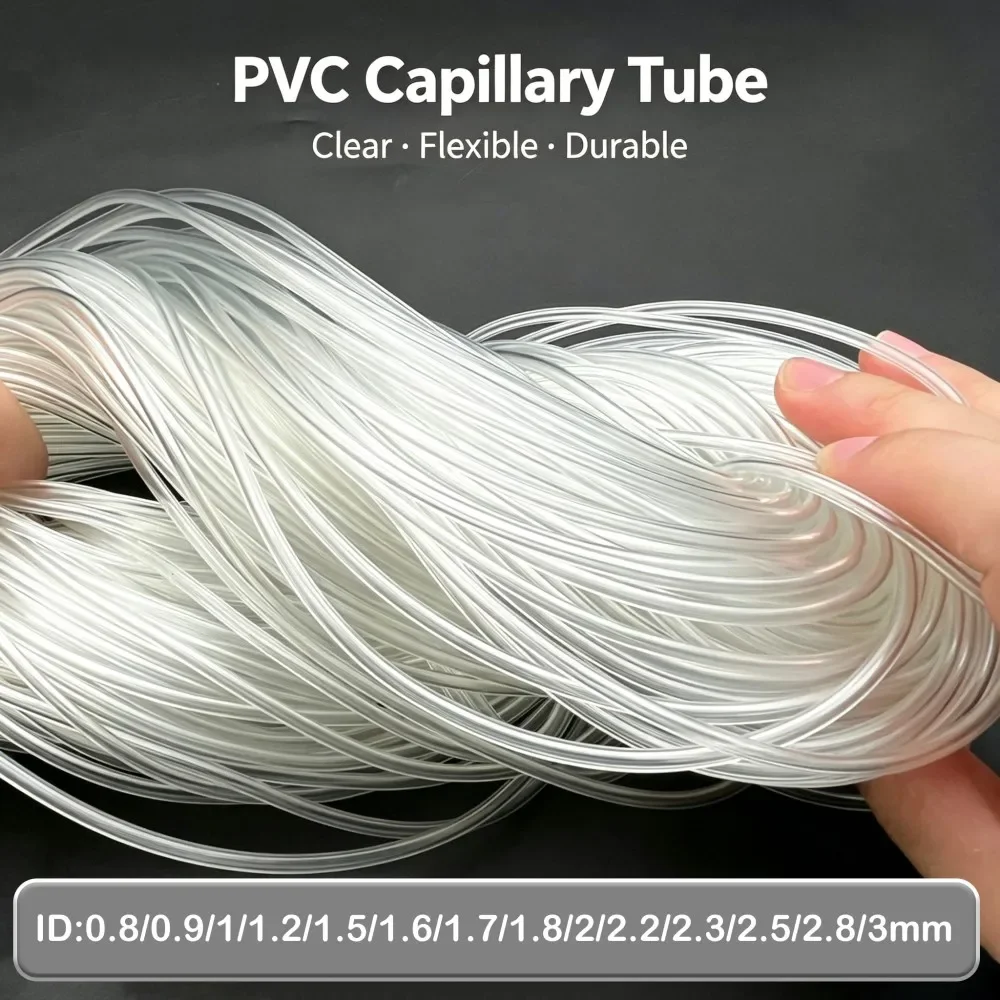 Premium Transparent PVC Capillary Tube ID 0.8-3mm Non-Toxic & Odorless, Anti-Tear, Acid & Alkali Resistant Flexible Hose