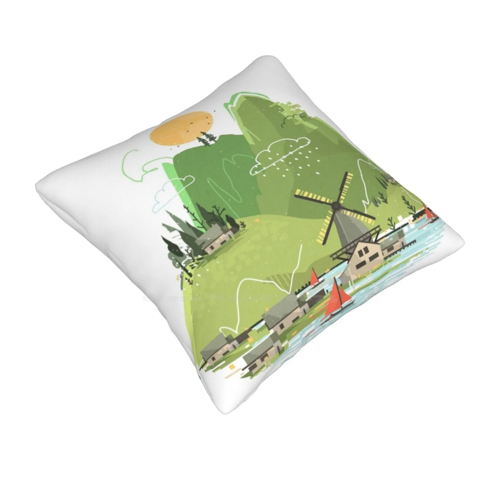 Glitchscape Fashion Sofa Throw Pillow Cover Pillowcase Landscape Glitch Nature Mountain Graphic Artistic Artsy Shapes Sun Trees