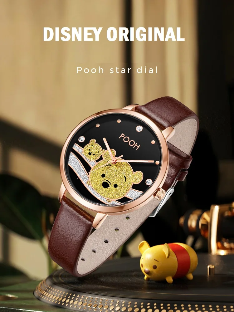 Disney Winnie Pooh-Reloj de pulsera de cuarzo con esfera giratoria para niños, cronógrafo de dibujos animados, resistente al agua