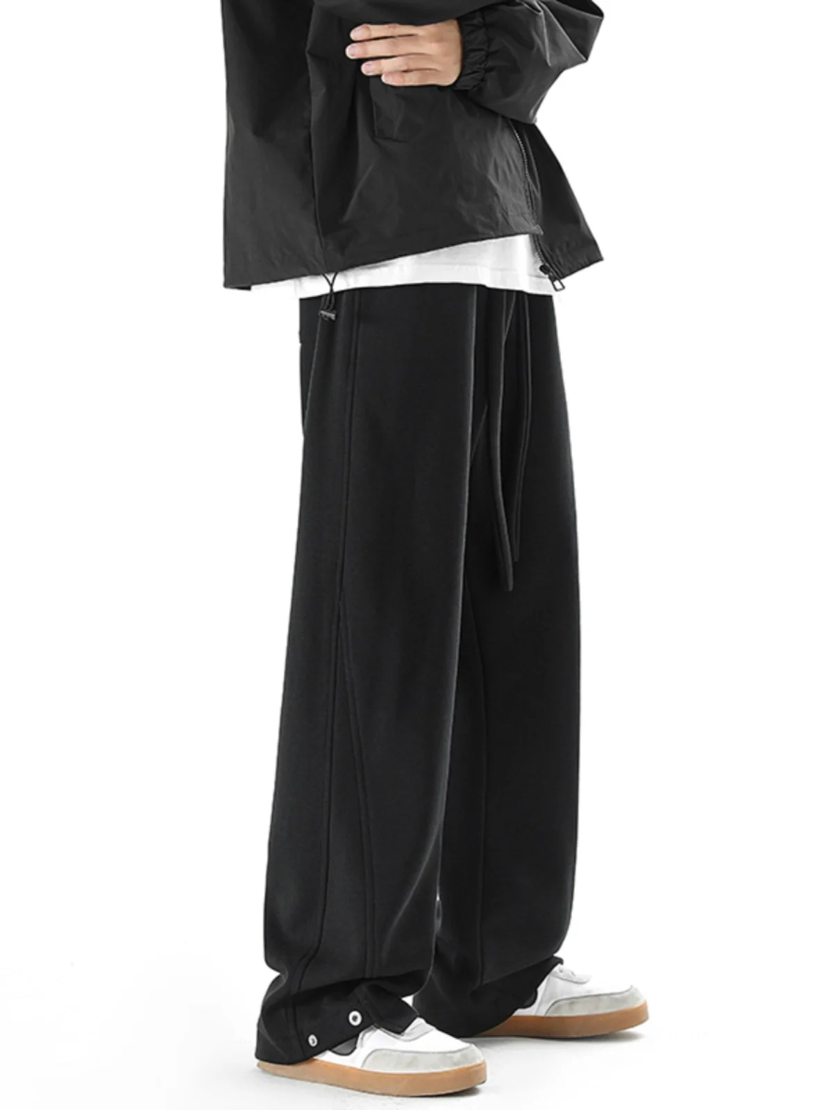 

American Retro Straight Leg Pants Men's Loose Casual Sports Long Bla Sweatpants Drapey Versatile Wide Leg Pants