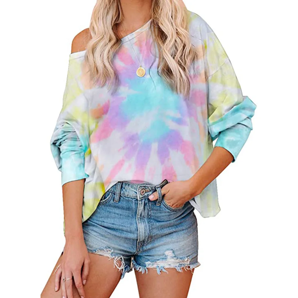 SUSOLA Autumn Winter Tie-Dye Women's Top - European and American Gradient Color Print Long-Sleeve Round Neck Casual T-shirt