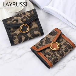 LAYRUSSI Retro Leopard Print Wallets For Women Luxury Designer Coin Clip Wallet Ladies Fashion Purses Card Holder Clutch Purse