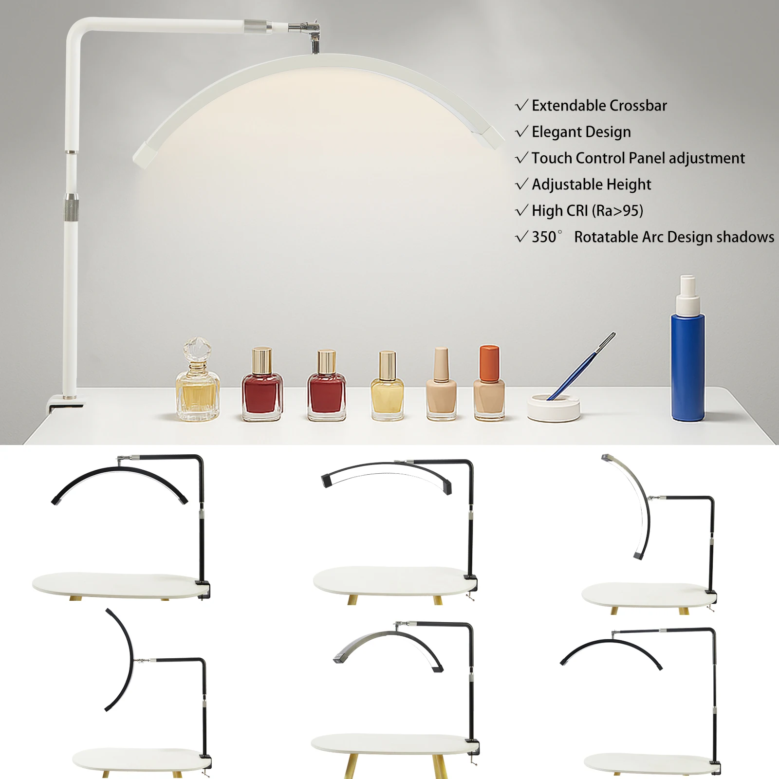 Fosoto LED Nail light Desk Lamp 3 Color Stepless Dimming Eye Protection Flexible Rotating Lamp Head for Beauty Manicure Shop