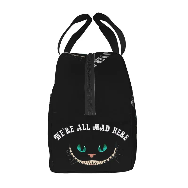 Custom Cheshire Cat We'Re All Mad Here Lunch Bag Warm Cooler Insulated Lunch Container Box Work Picnic Food Tote Bags