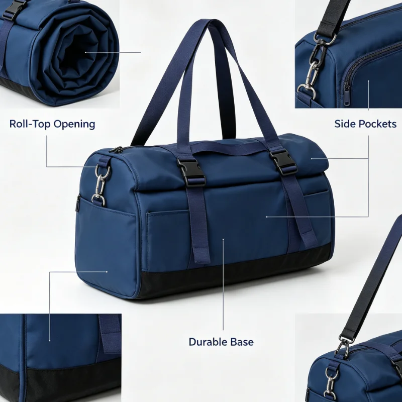 Waterproof Roll Top Duffel Bag Large Capacity Gym Sports Handbag For Fitness Swimming Business Trip Weekend Getaway Storage view 2