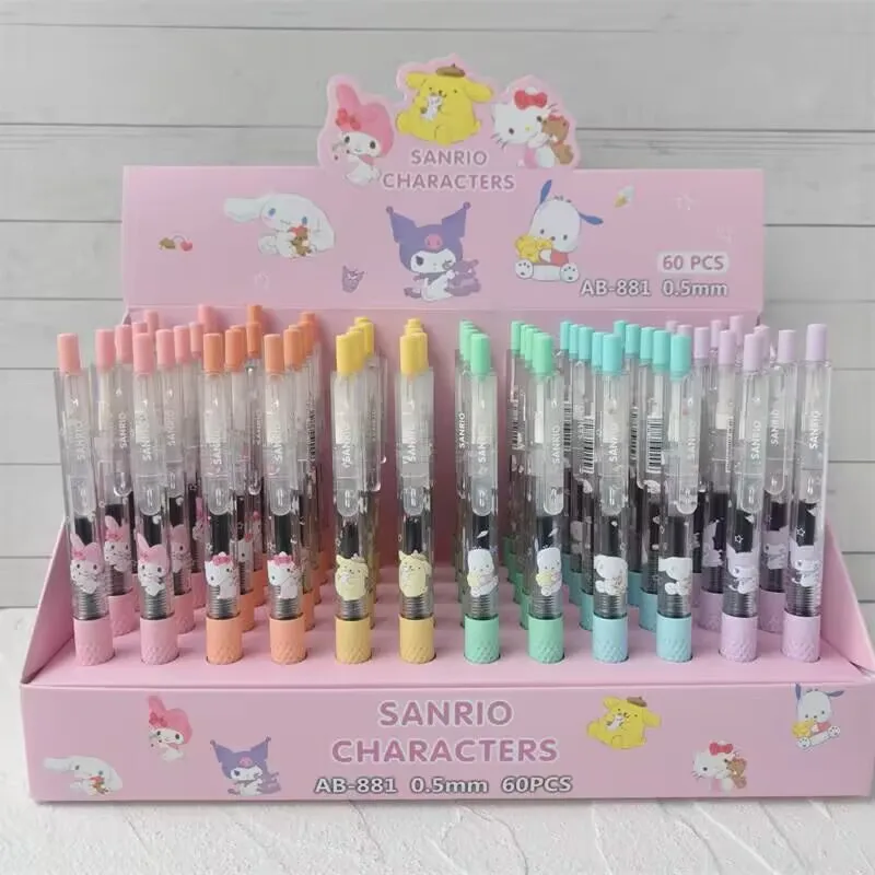 

60 шт./лот, гелевые ручки Sanrio Kuromi Melody Cinnamoroll Kitty, милые ручки Pochacco 0,5 мм с черными чернилами, нажимные ручки для подписи, школьные принадлежности