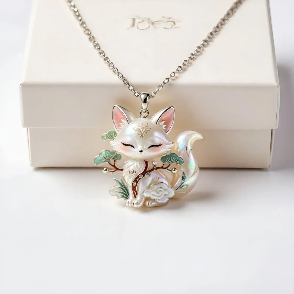 Exquisite Enamel Pendant Necklace Deer Traditional Nine-tailed Vixen Pendant Mythology Style Trendy Fashion