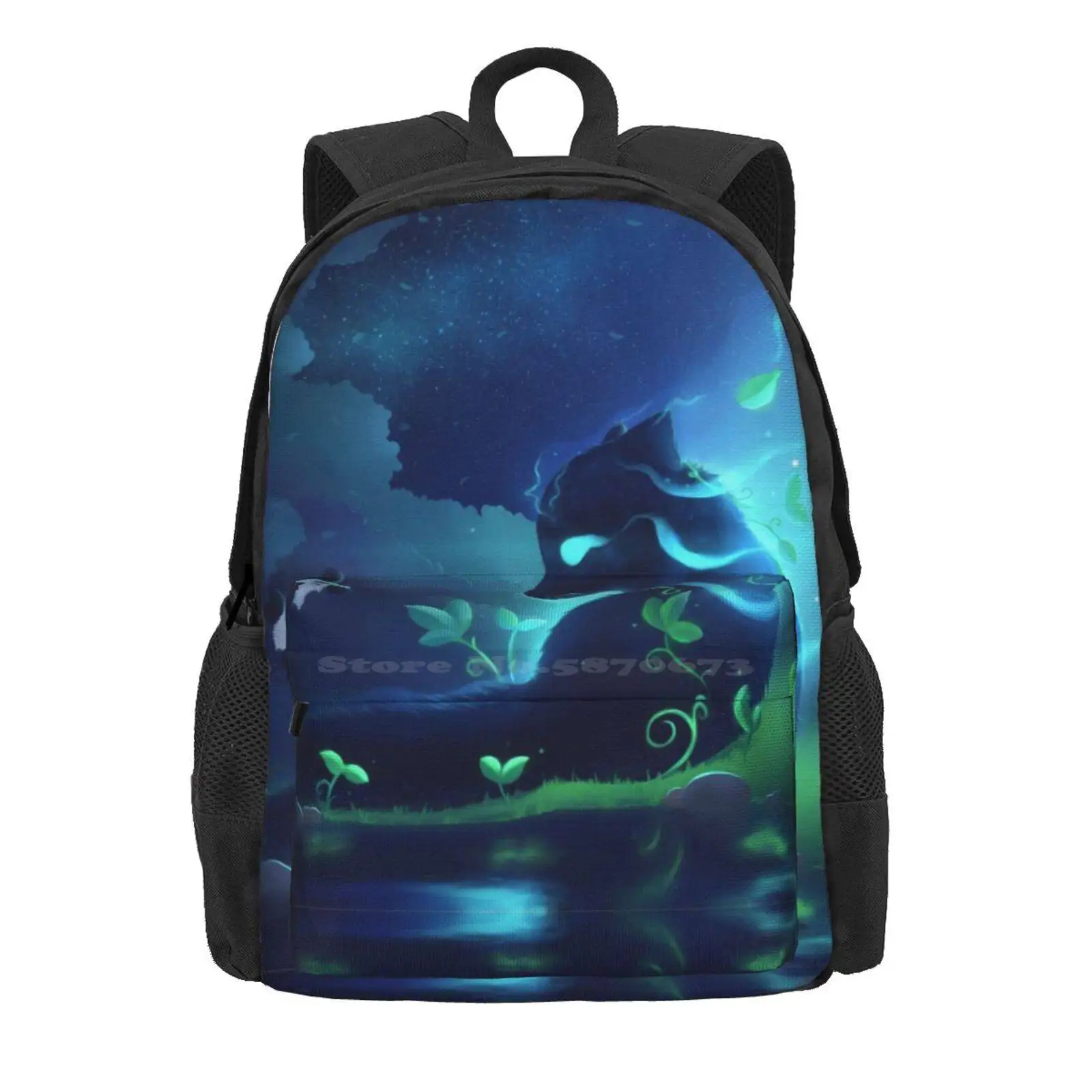 Forest Spirit Hot Sale Schoolbag Backpack Fashion Bags Forest Spirit Blue Canine Cute Fantasy Fox Good Lupine Magical Mystical