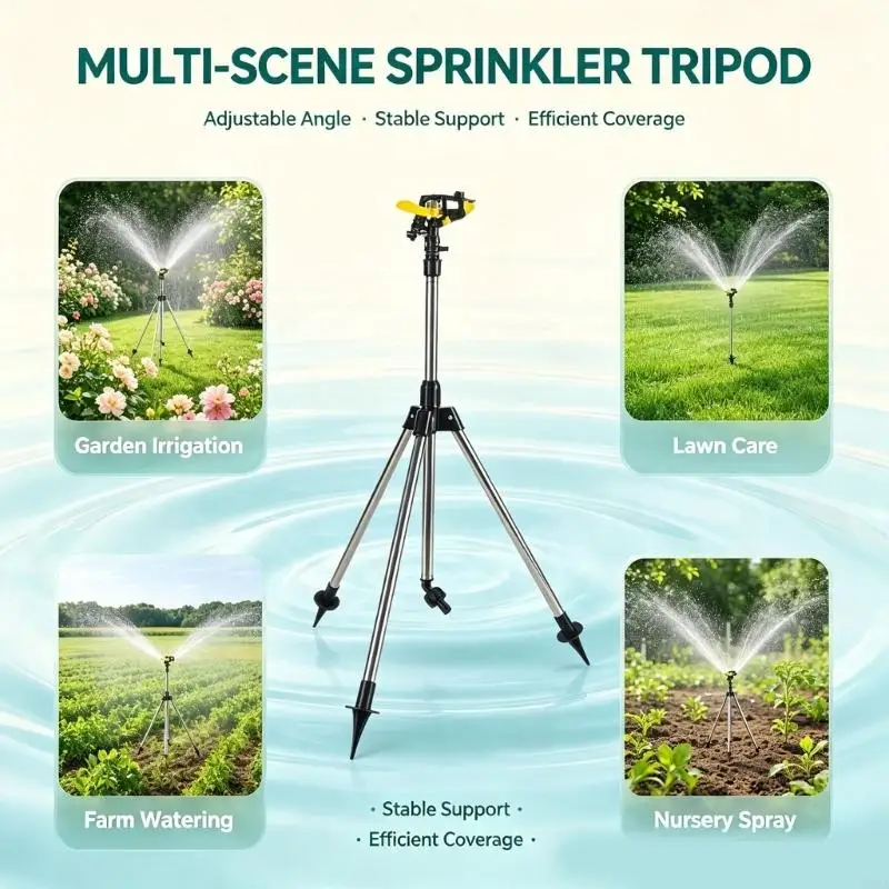 H8WB Sprinkler With Water-Direction Head and Three-Leg Ground Pin Stand, Hose Attachment Pieces for Home Lawn and Flower
