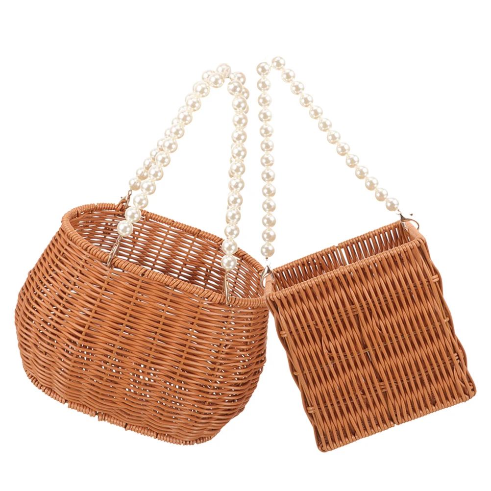 

2 Pcs Woven Basket Rattan Storage Convenient Dessert Handheld Imitation Picnic Bride