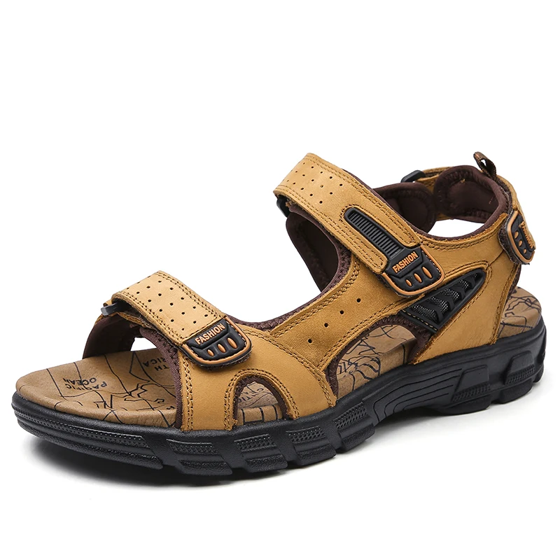 Men's Summer Leather Sandals With Arch Support And Massage, Anti-Slip For Beach And Outdoor Wading, Large Size_voghion.com