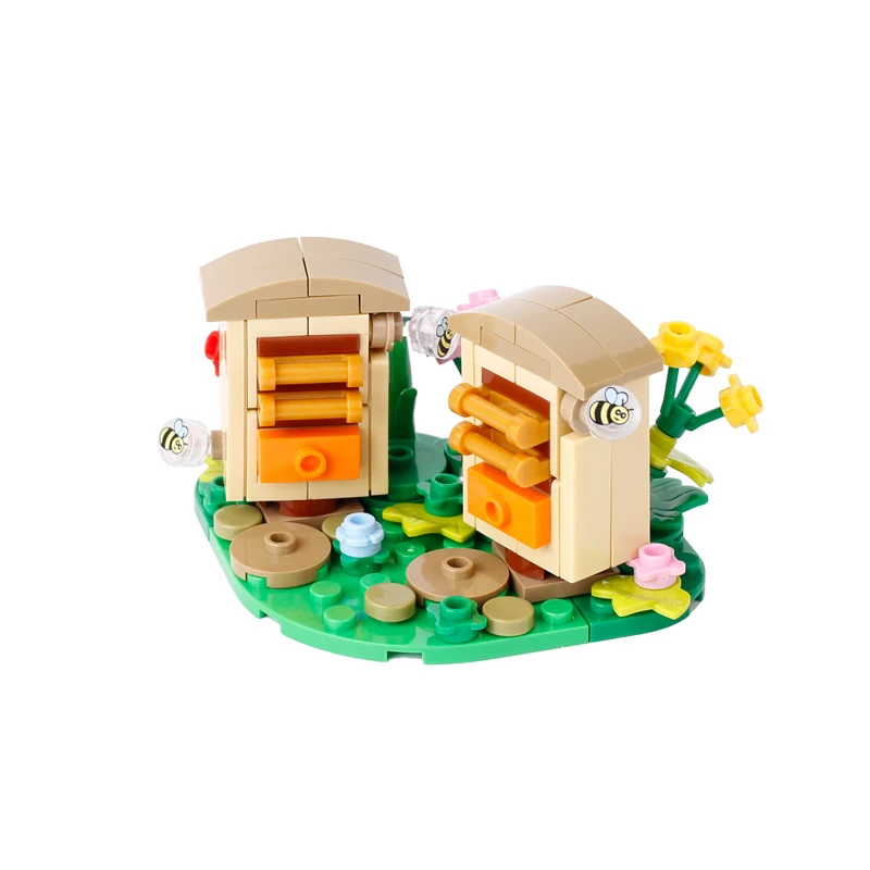 MOC Pinnwand Bausteine Biene Bauernhof Brunnen Lagerfeuer Herd Mittelalterliche Stadt Street View Wasser Wand Brücke Straße Zeichen Ziegel Spielzeug