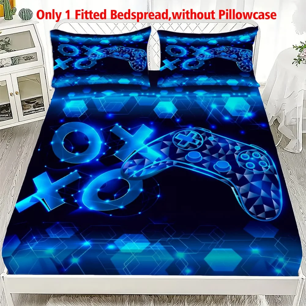 1 Stück Blaues Spannbettlaken mit Game-Controller-Druck, tiefe Taschen, elastischer Matratzenbezug für Einzel-, Doppel-, Queen- und King-Size-Betten, Schlafzimmer-Deko