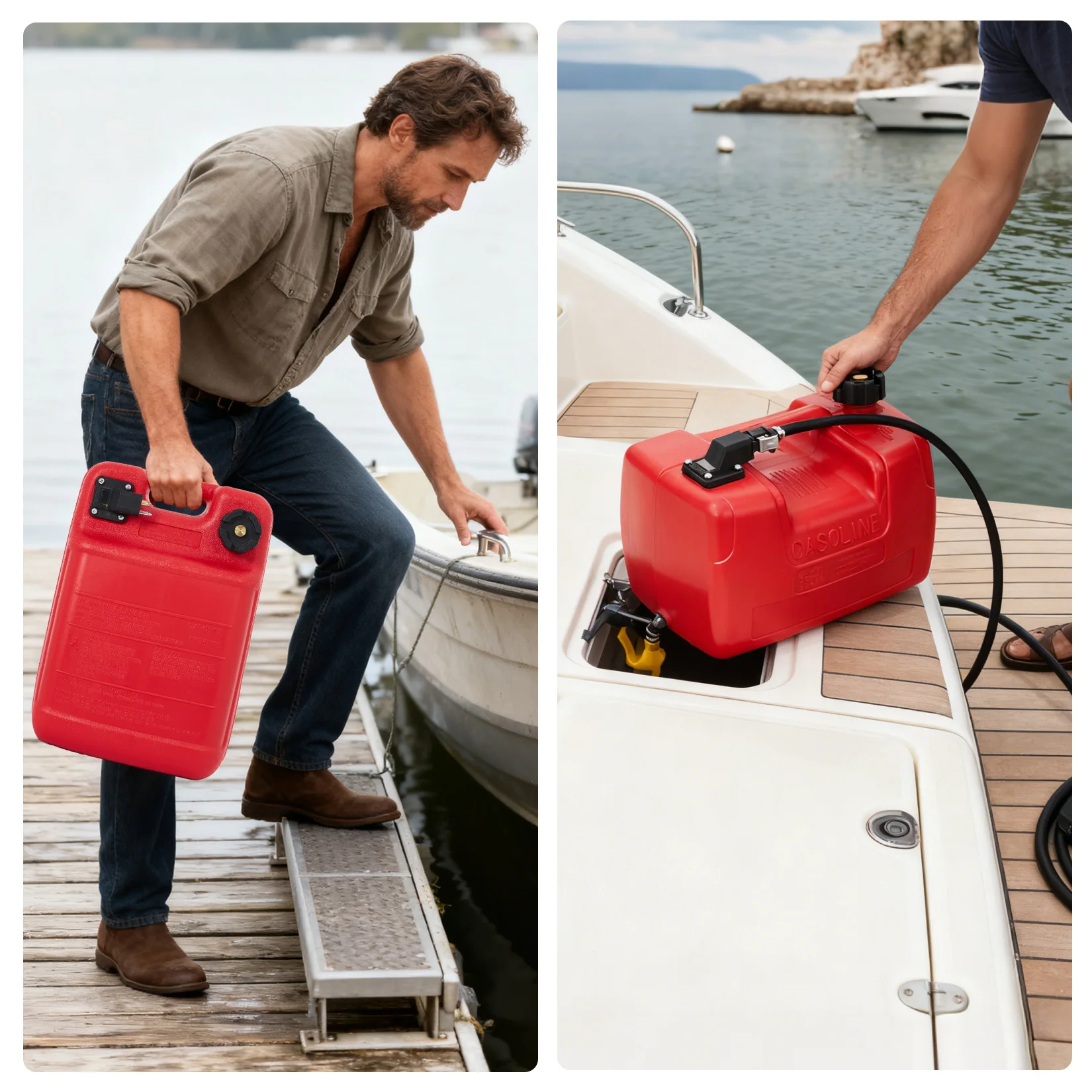 Portable Marine Fuel Tank 24L 6 Gallon L Shaped Handle Transfer Line Durable Plastic Hose Easy Carry for Outboard Motors Boats Fuel Injector