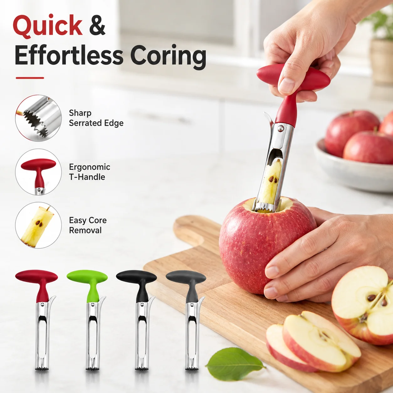 Apple Corer Slicer - Coupe-pommes en acier inoxydable pour enfants,