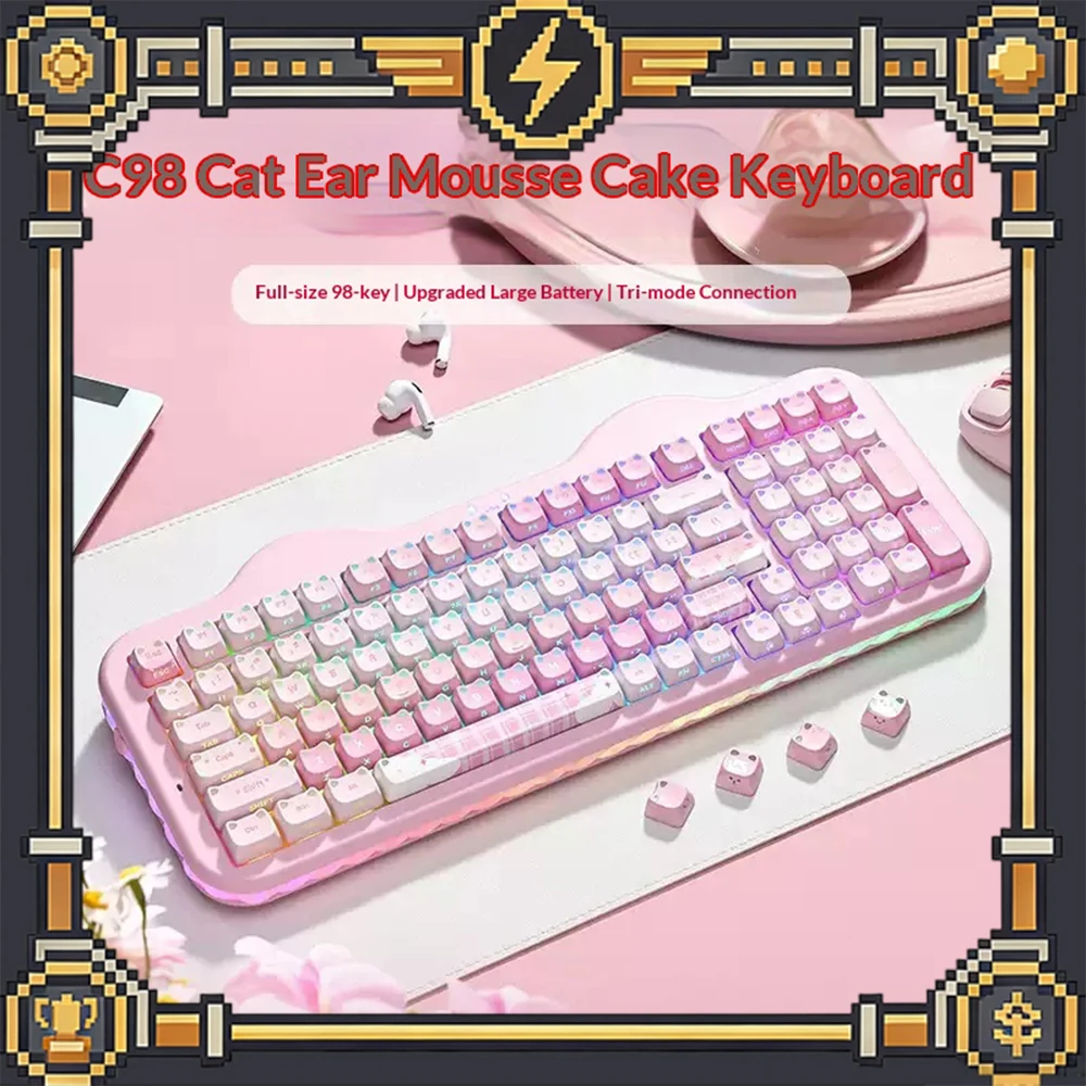 YUNZII C98 Mechanical Keyboard Tri Mode Hot Swap Gasket Wireless Keyboard MAO Profile Side Printed Backlit Keycaps PC GIFTS